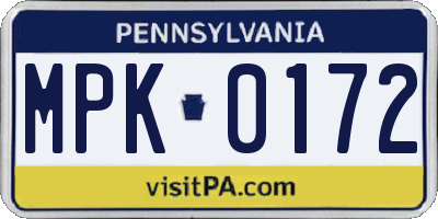 PA license plate MPK0172