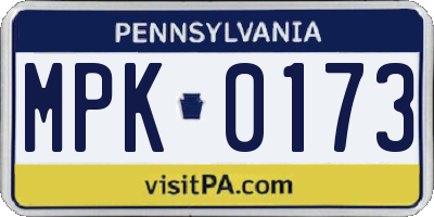 PA license plate MPK0173