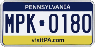 PA license plate MPK0180