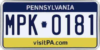 PA license plate MPK0181