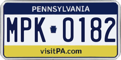 PA license plate MPK0182
