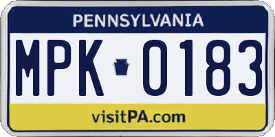 PA license plate MPK0183