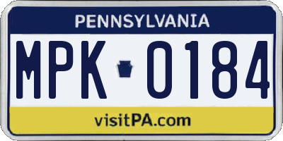 PA license plate MPK0184