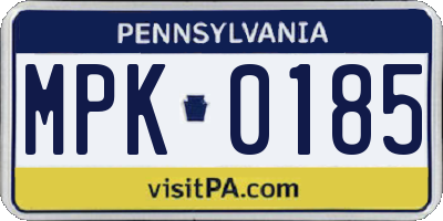 PA license plate MPK0185