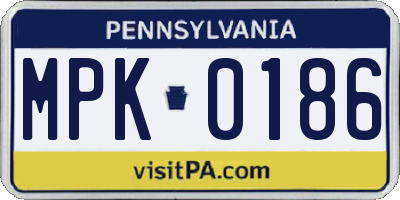 PA license plate MPK0186