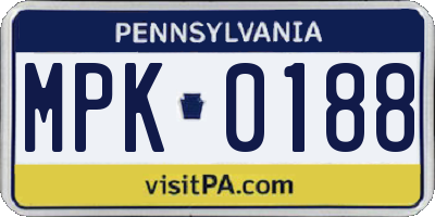 PA license plate MPK0188