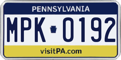 PA license plate MPK0192