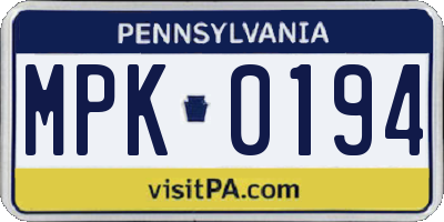PA license plate MPK0194