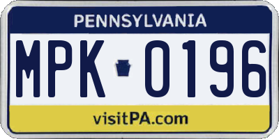 PA license plate MPK0196