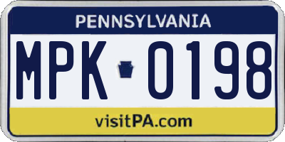 PA license plate MPK0198
