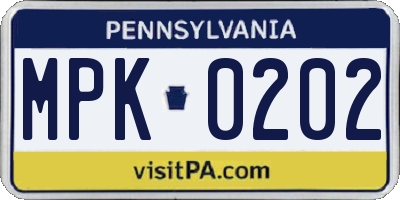 PA license plate MPK0202