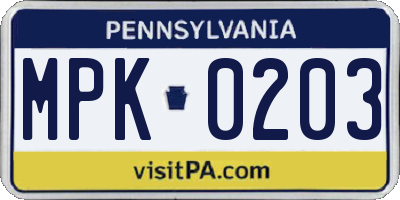 PA license plate MPK0203