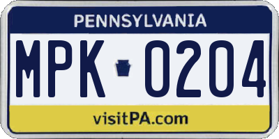 PA license plate MPK0204
