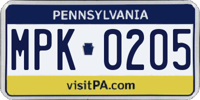 PA license plate MPK0205