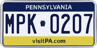 PA license plate MPK0207