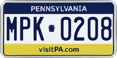 PA license plate MPK0208