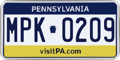 PA license plate MPK0209