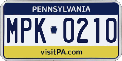 PA license plate MPK0210