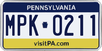 PA license plate MPK0211