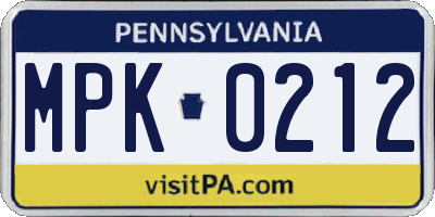 PA license plate MPK0212