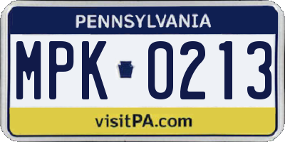 PA license plate MPK0213