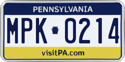 PA license plate MPK0214