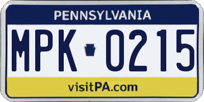 PA license plate MPK0215