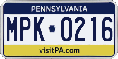 PA license plate MPK0216