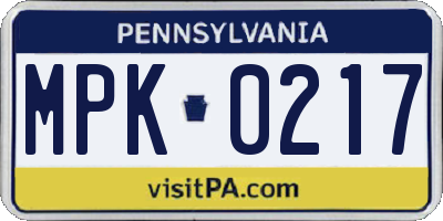 PA license plate MPK0217