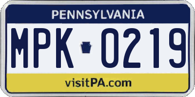PA license plate MPK0219