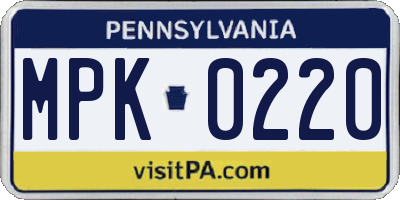 PA license plate MPK0220