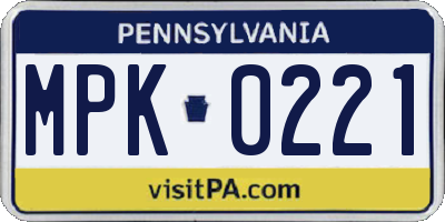 PA license plate MPK0221
