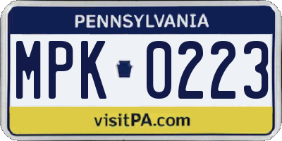 PA license plate MPK0223