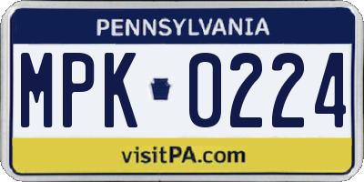 PA license plate MPK0224