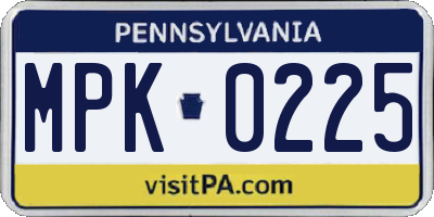 PA license plate MPK0225