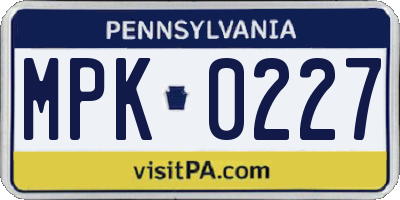 PA license plate MPK0227