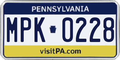 PA license plate MPK0228