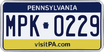 PA license plate MPK0229