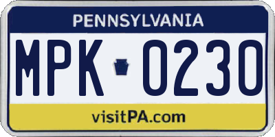 PA license plate MPK0230