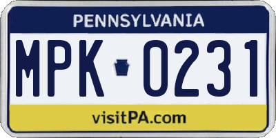 PA license plate MPK0231