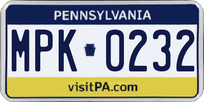 PA license plate MPK0232