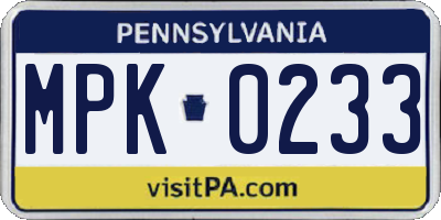 PA license plate MPK0233