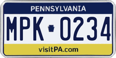 PA license plate MPK0234