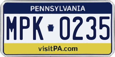 PA license plate MPK0235
