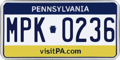 PA license plate MPK0236