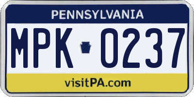 PA license plate MPK0237