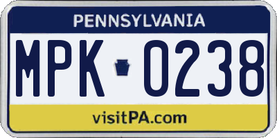 PA license plate MPK0238
