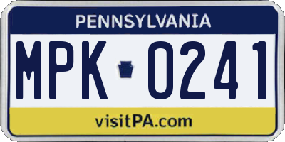 PA license plate MPK0241