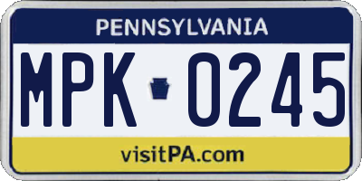 PA license plate MPK0245