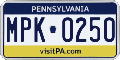 PA license plate MPK0250